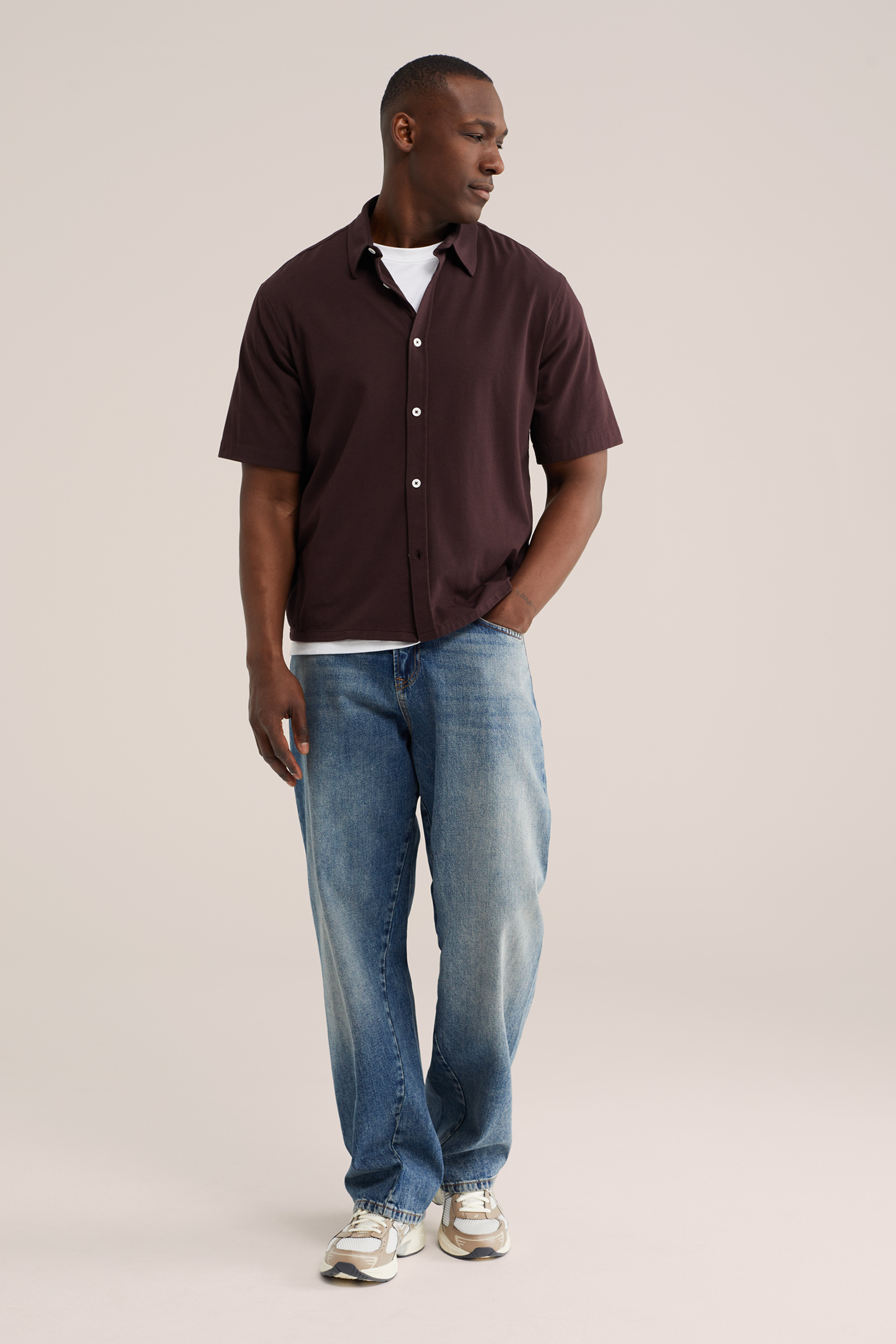 Heren regular fit jersey overhemd