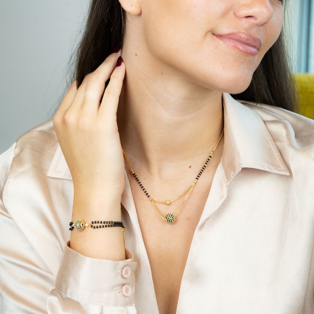 The Colourful Aura Indian Gold Plated Black Bead Everyday Mangalsutra Minimalist Nazaria Necklace