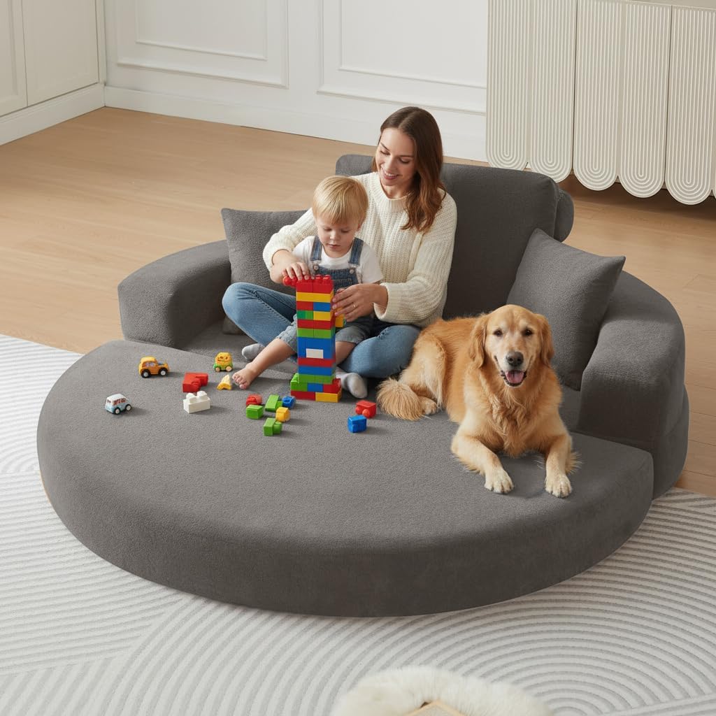 71 Boneless Couch Sofa Bed Oversized Round Couch 2-in-1 Foldable Floor Loveseat Sofa for Living Room and Apartment No Assembly(Gray, 71)