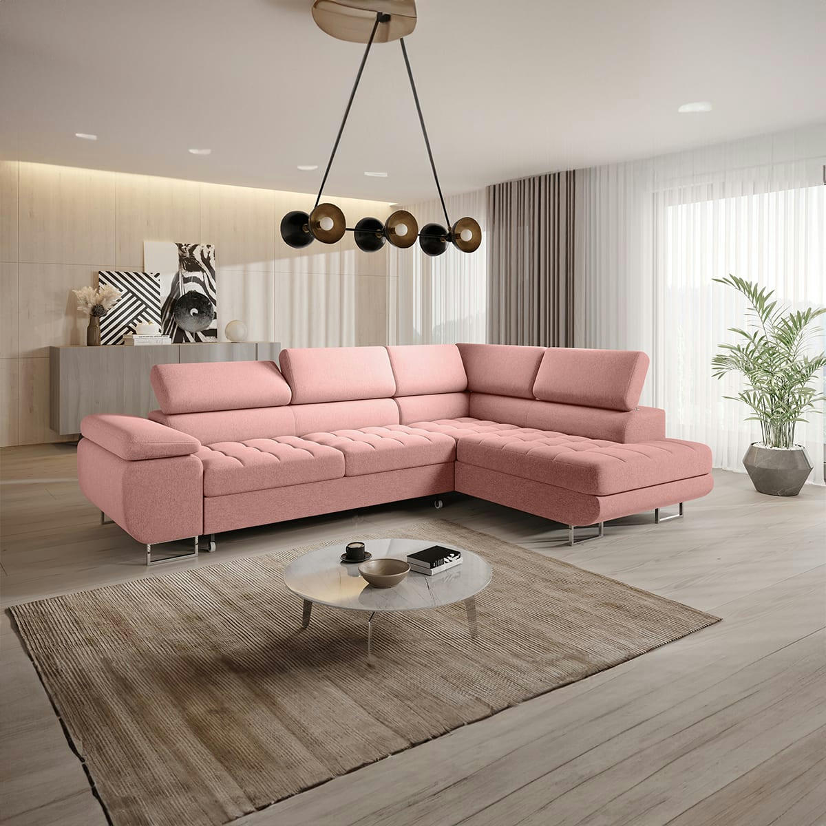 - Canapé d'angle convertible droite 4 places rose