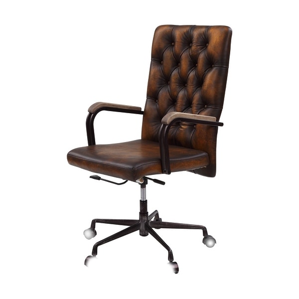 Antique Style Leather Button-Tufted 360 Degree Swivel Adjustable Seat Height Executive Office Chair
