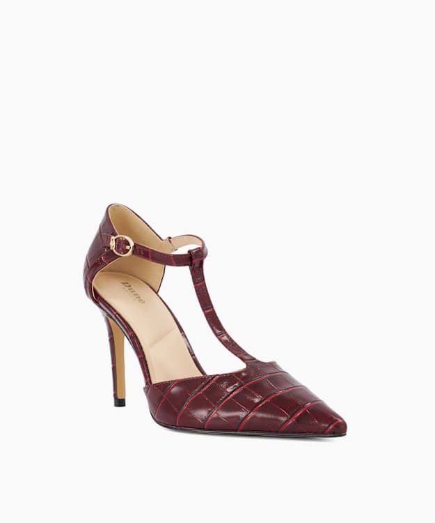 Castered Burgundy - Croc-Effect Leather Court Shoes