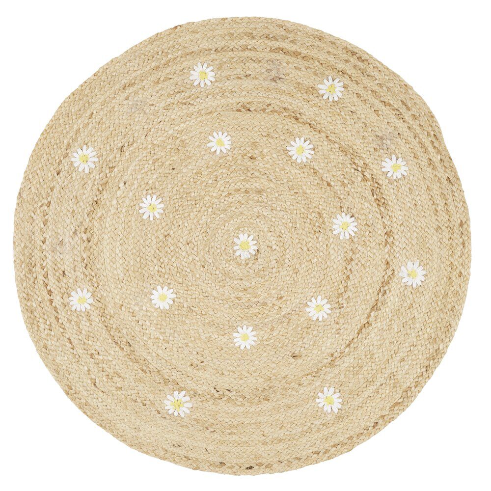 Tapis rond en jute Ø90cm motif marguerites