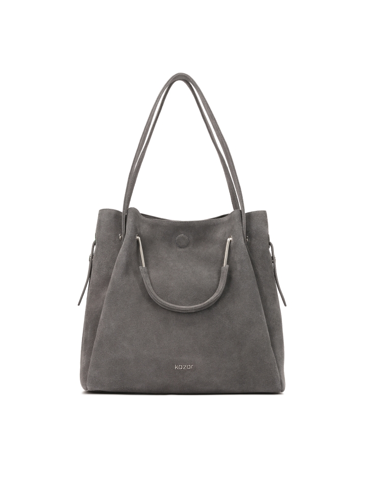 Grey handbag with two types of handles