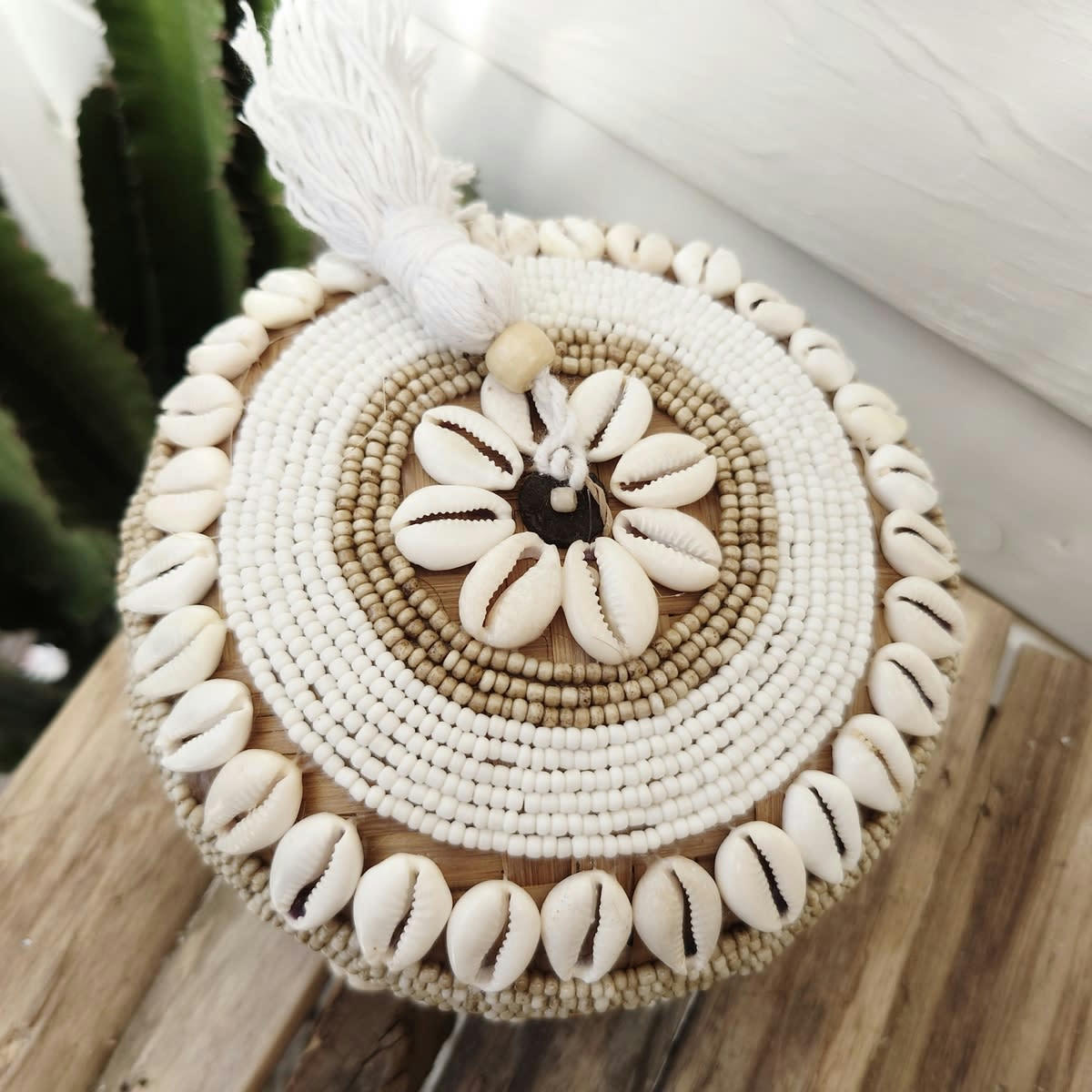 ZARA - Boîte en bambou et coquillages, beige 14x10 cm