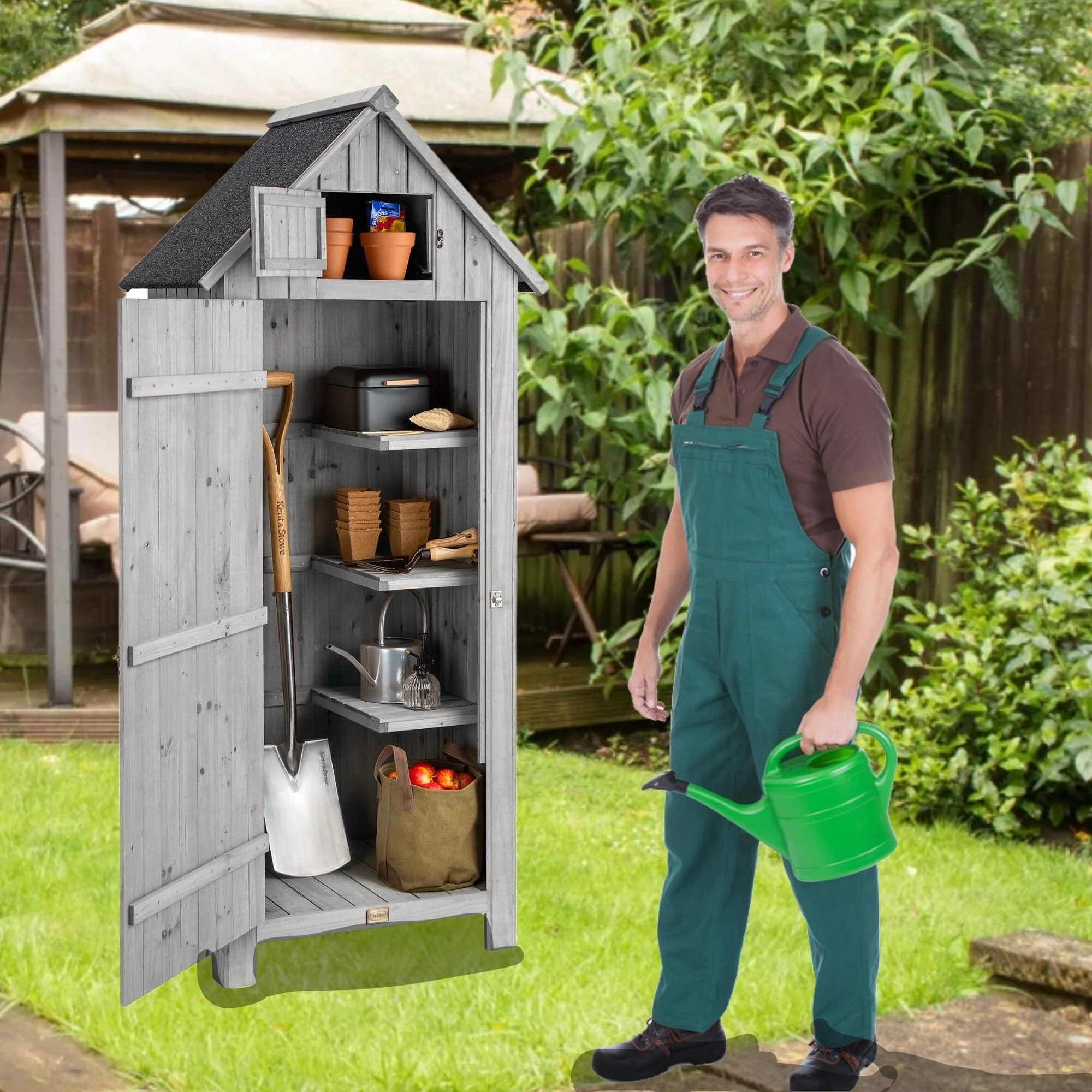 Garden Storage Shed with Removable and Portable Wooden Storage Cabinet, Triangular Asphalt Roof, Weather-resistant