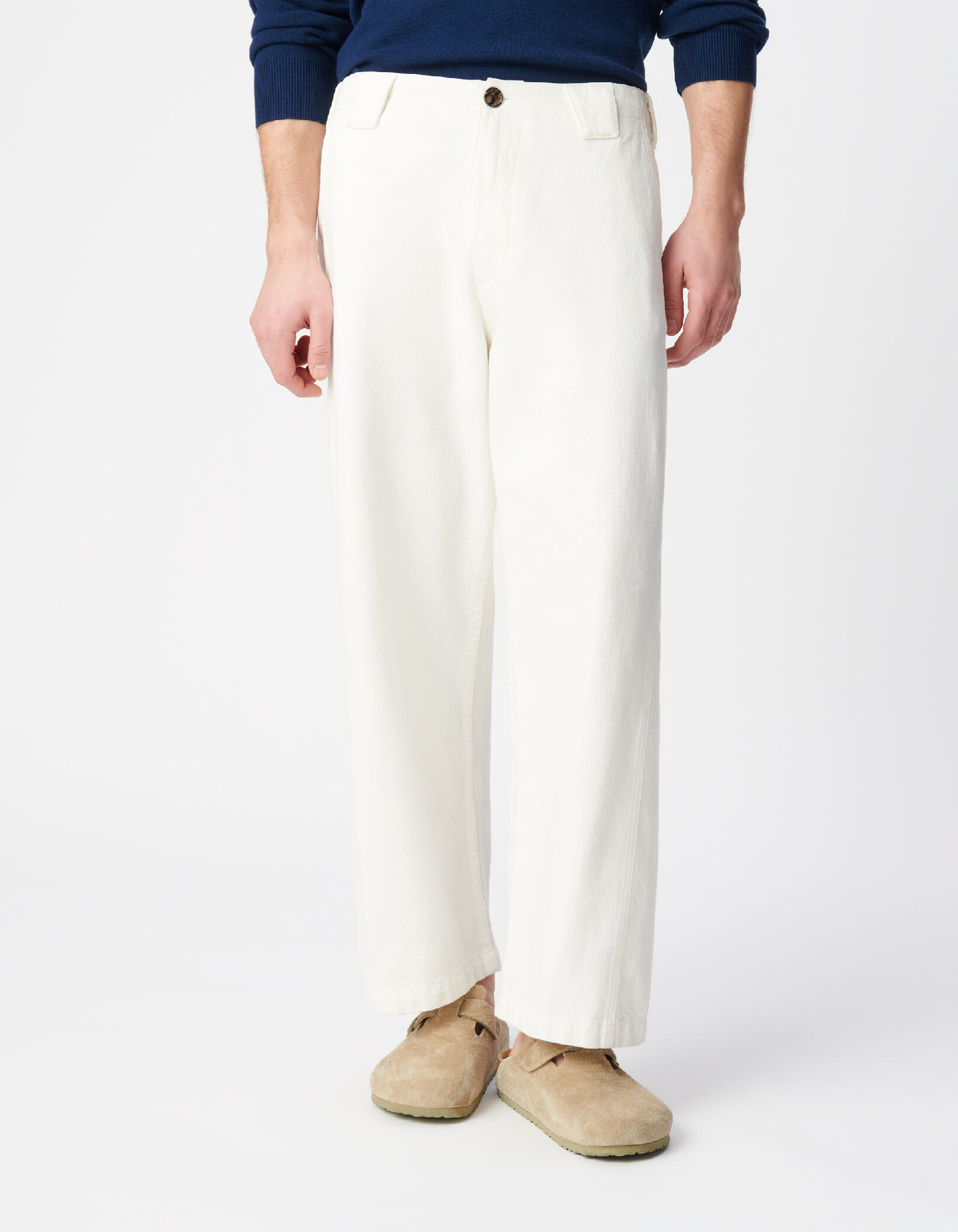 Jean barrel blanc patte ajustable dos Homme