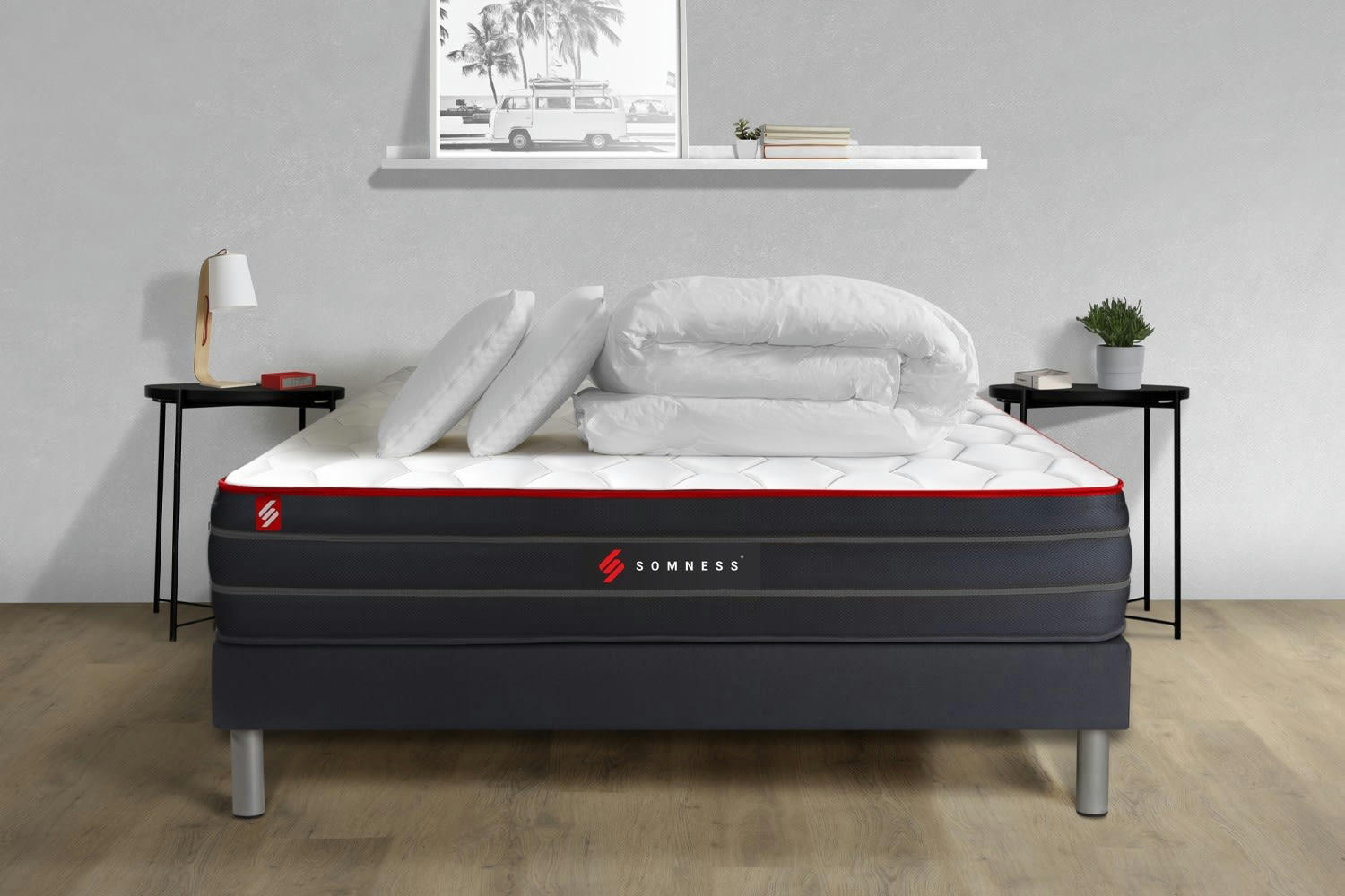 BOOST - Pack matelas sommier kit 160x200 oreiller couette