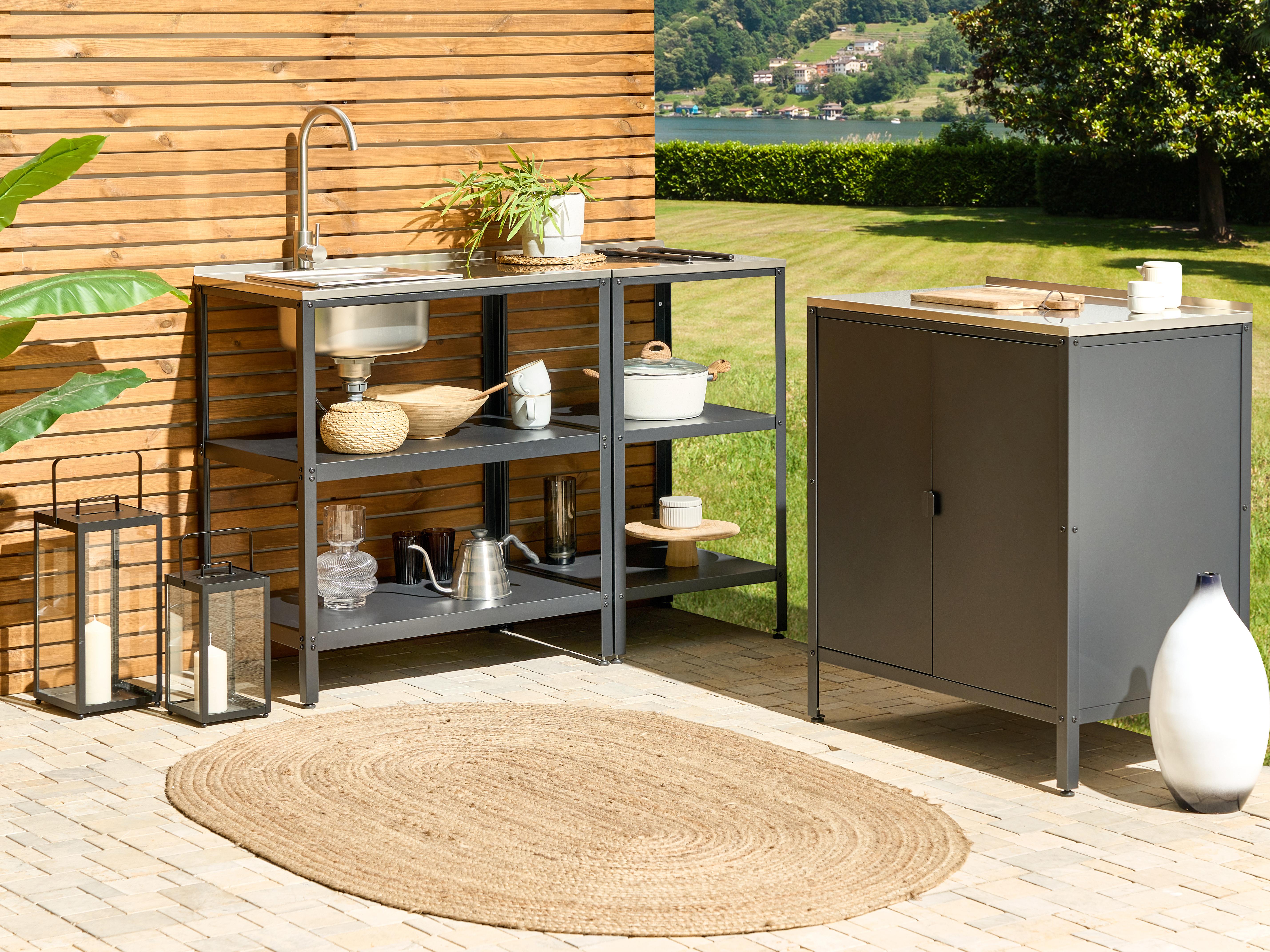 Outdoor Kitchen Island with Sink VILAMA Metal Black