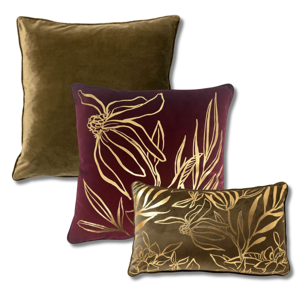 KUSSENSET - 3-delig - Lonneke - 45x45 cm, 30x50 cm - inclusief binnenkussens - groen, rood