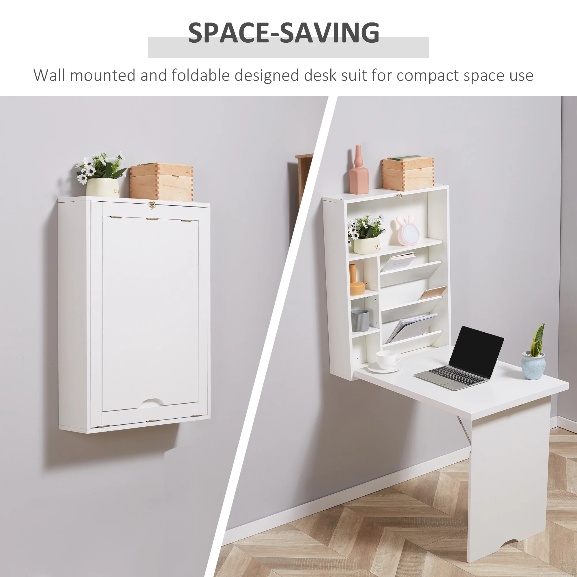 Wall Mounted Fold Out Convertible Desk, Multi-Function Floating Desk