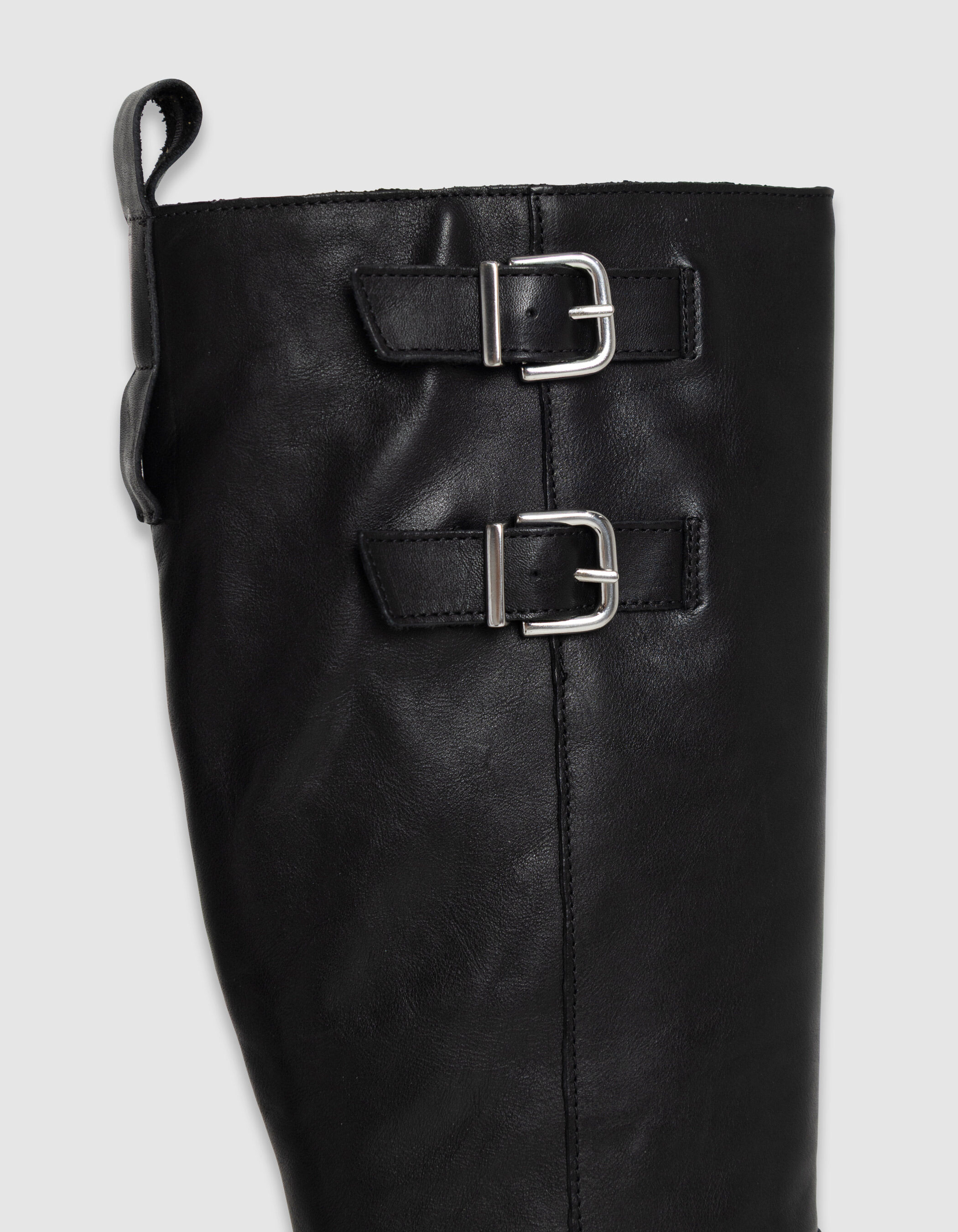 Bottes noires cuir esprit motard double boucle Femme