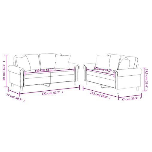 NNEVL 2 Piece Sofa Set with Pillows Black Faux Leather