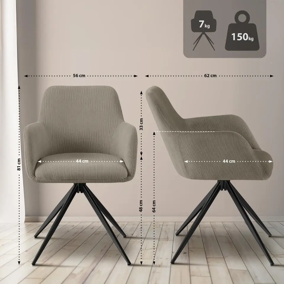 CLP Eetkamerstoel Olema zwart Frame - Ribstof - taupe