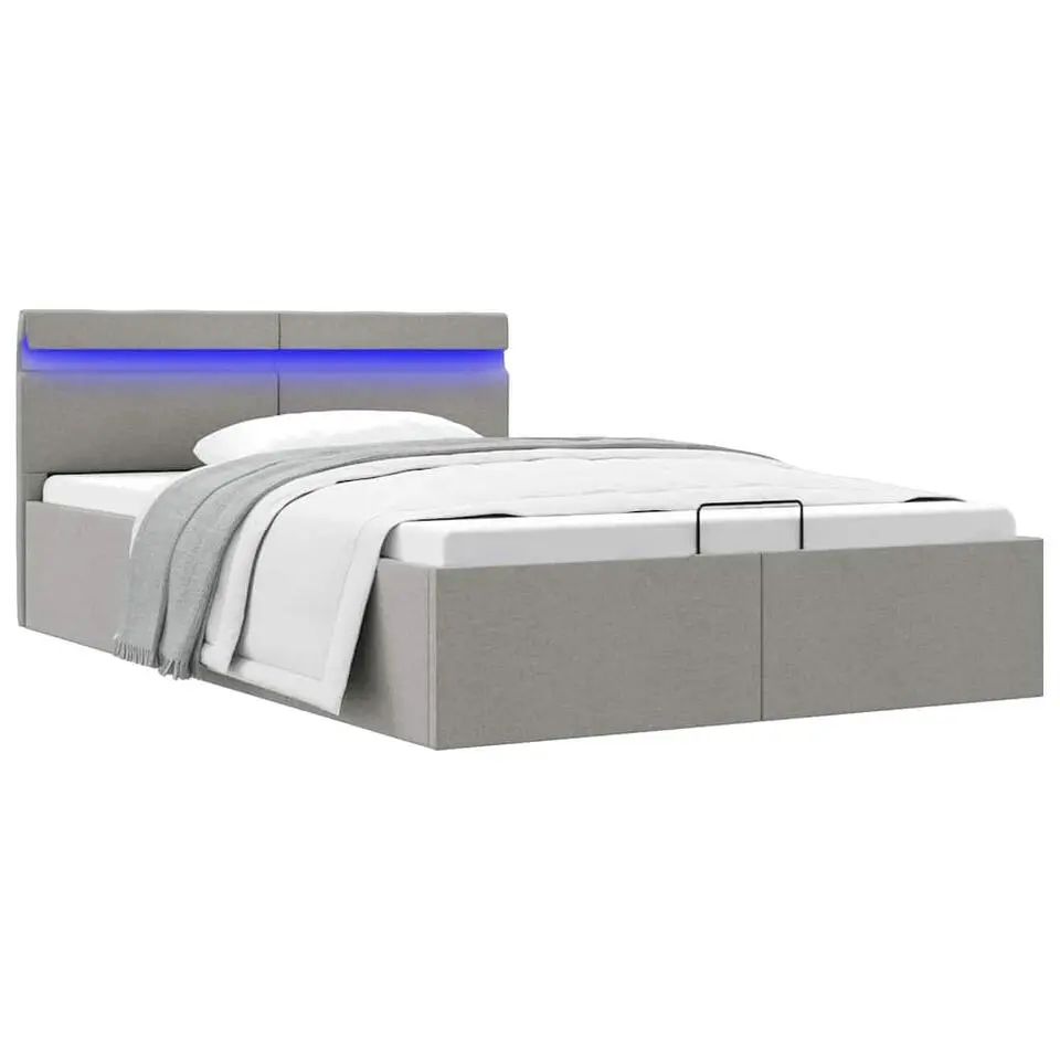 vidaXL - Bed met opbergruimte en LED - lichtgrijs - stof - 120x200 cm