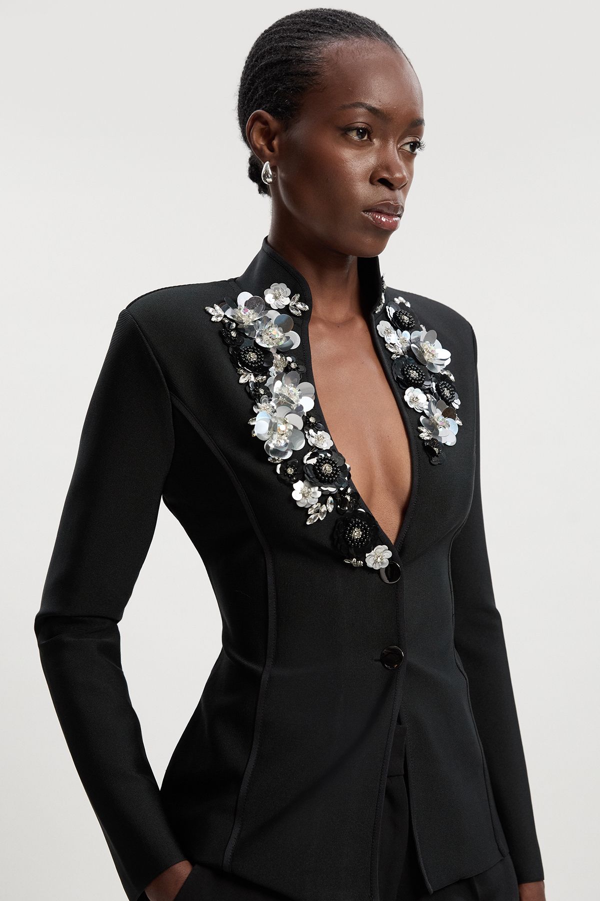 KarenMillen Embellished Figure Form Bandage Fitted Blazer Jacket