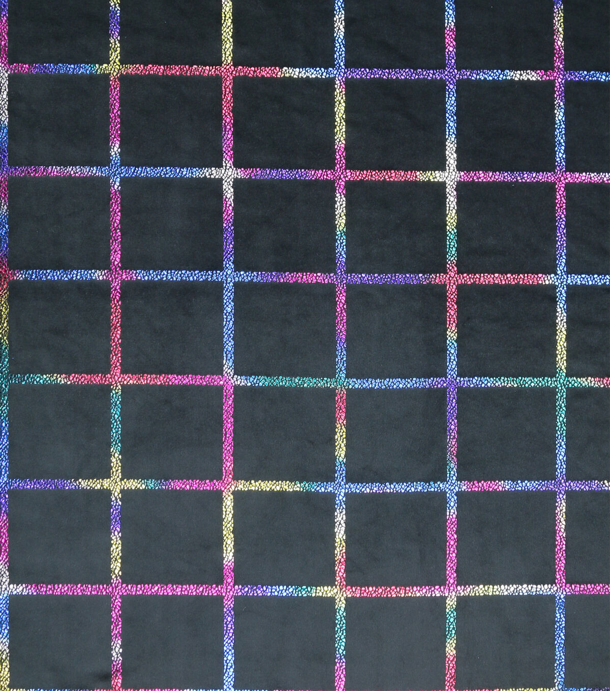 Rainbow Pride Grid on Black Pure Plush Fleece Fabric