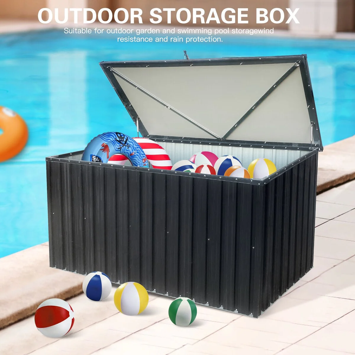 344 Gallon Rainproof Metal Patio Storage Box