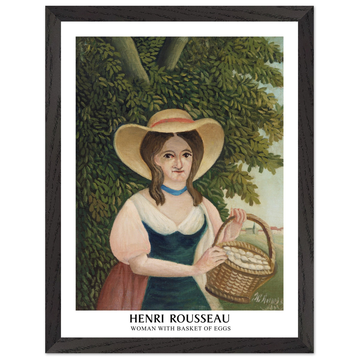 Artfulprints Poster met Lijst Henri Rousseau - Woman with basket of eggs  - 30x40 cm - Donkergroen
