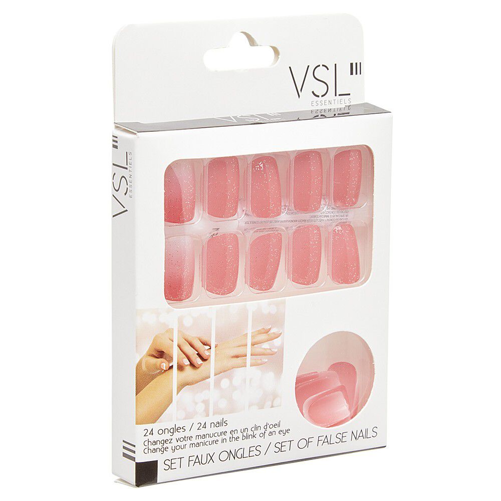 Kit faux ongles pailletés roses 24 pièces