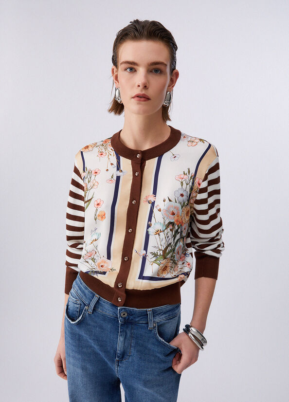 Cardigan con inserto in twill stampato