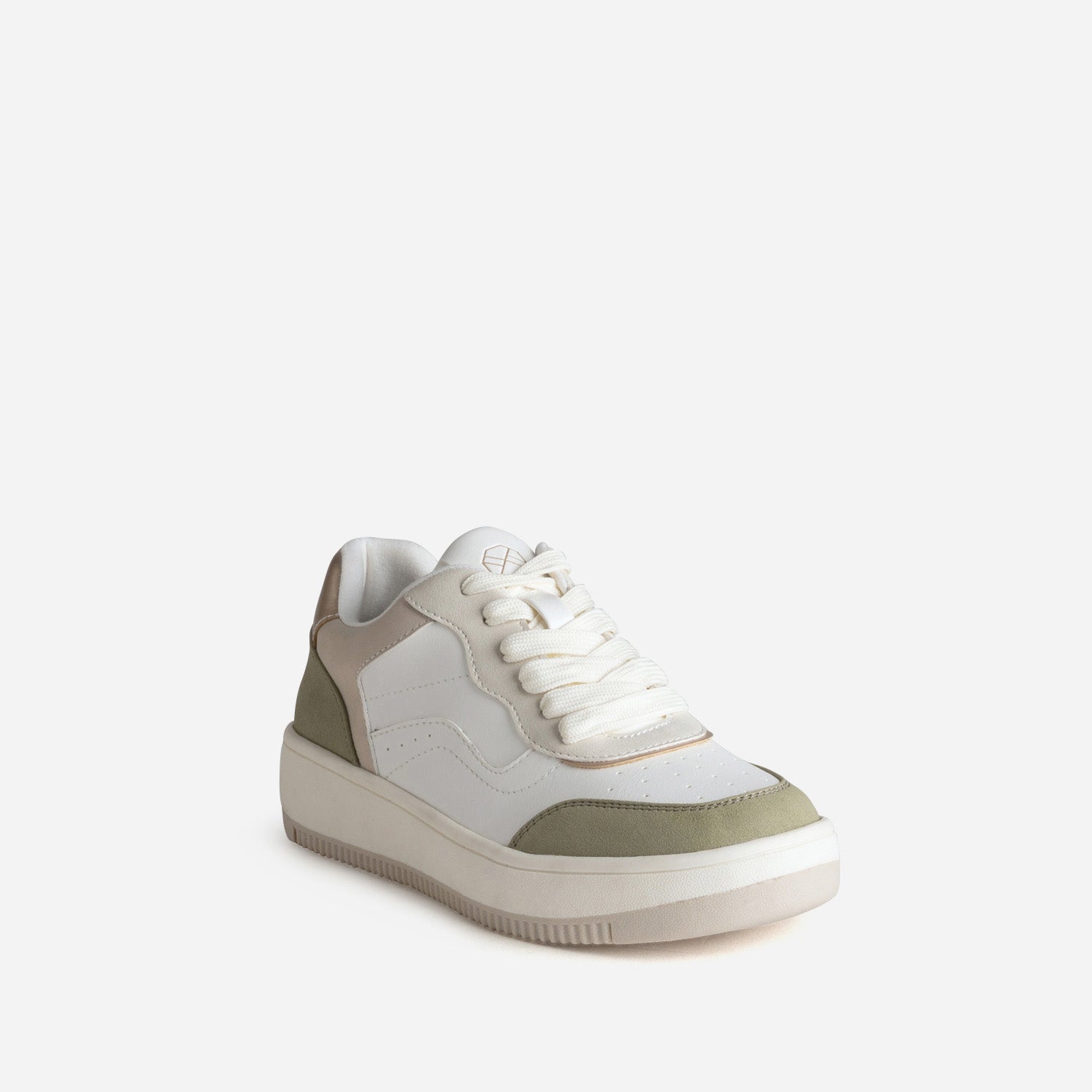 Tennis blanche détails kaki et beige