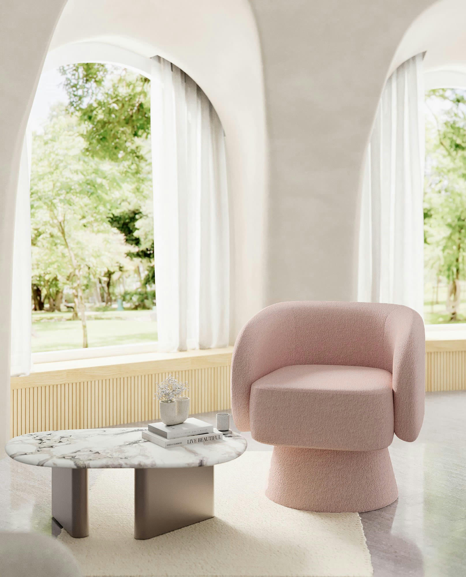 SALMA - Fauteuil bouclette couleur rose