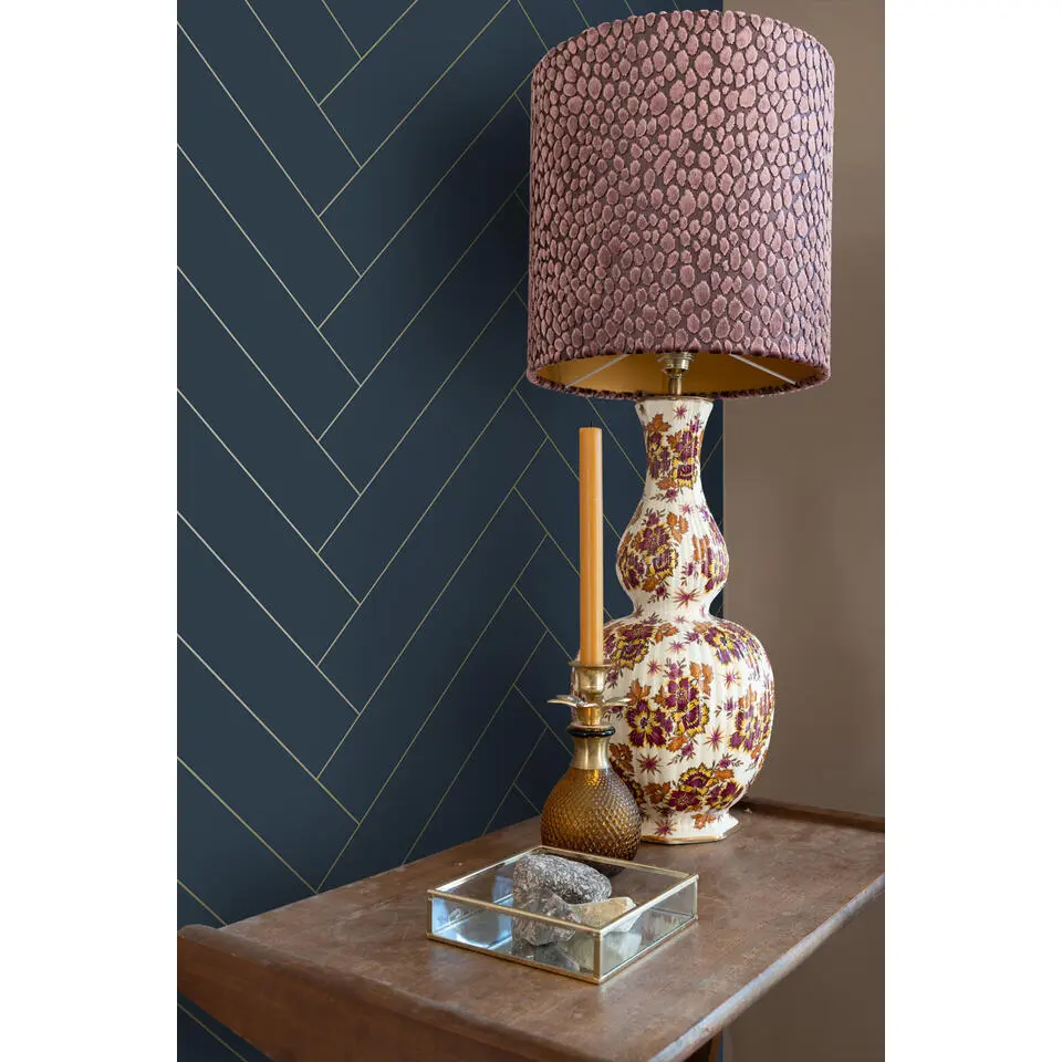 ESTAhome behang visgraat-motief donkerblauw en goud - 53 cm x 10.05 m