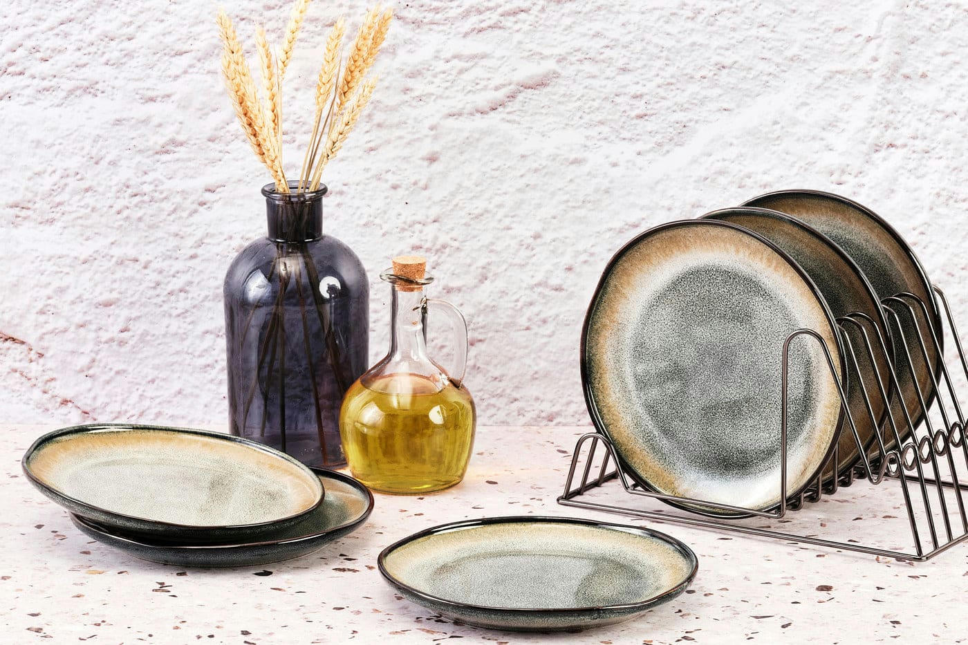 GENESIS - Lot de 6 assiettes à dessert en grès gris D20,5