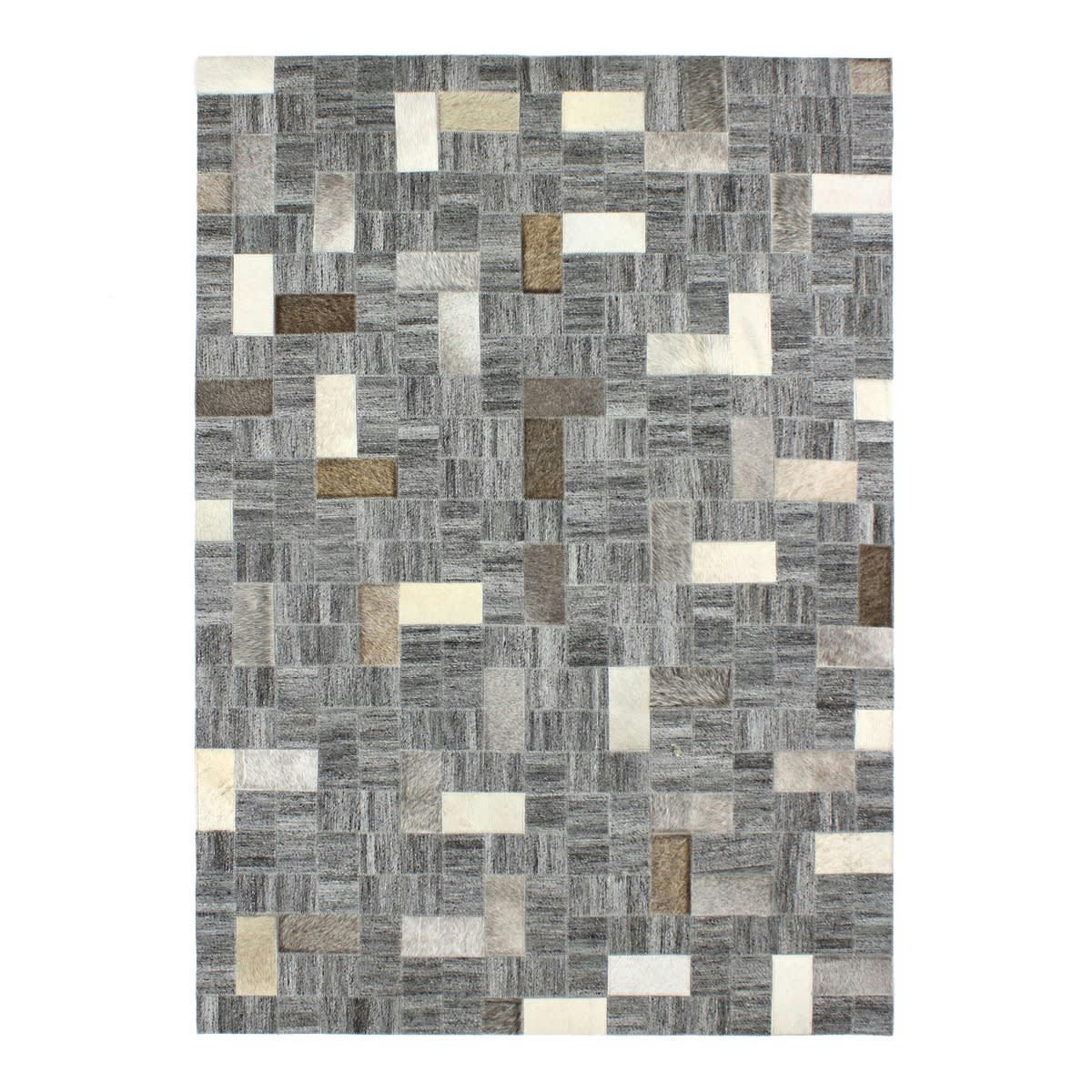 CUIR - Tapis en cuirs recyclés motif mosaïque gris 120x170