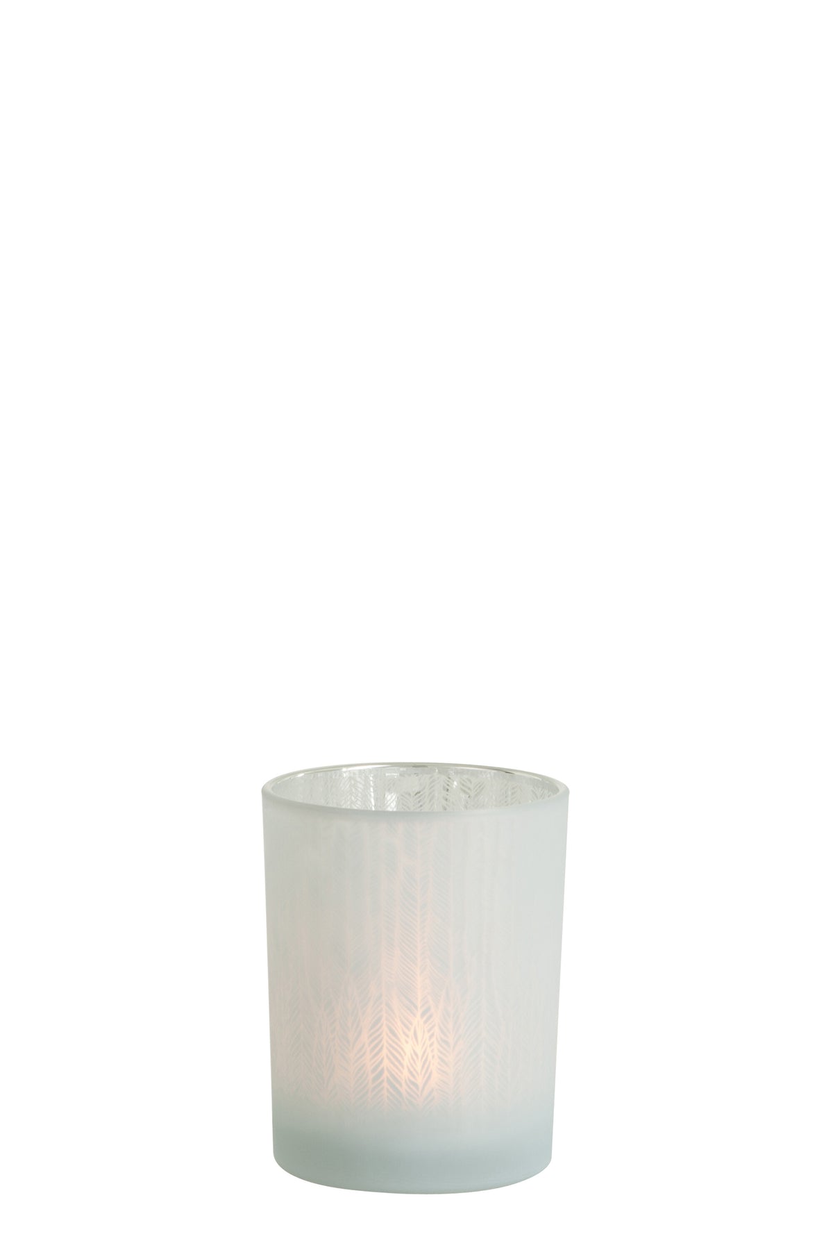 J-Line windlicht Veer - glas - wit - medium - 2 stuks
