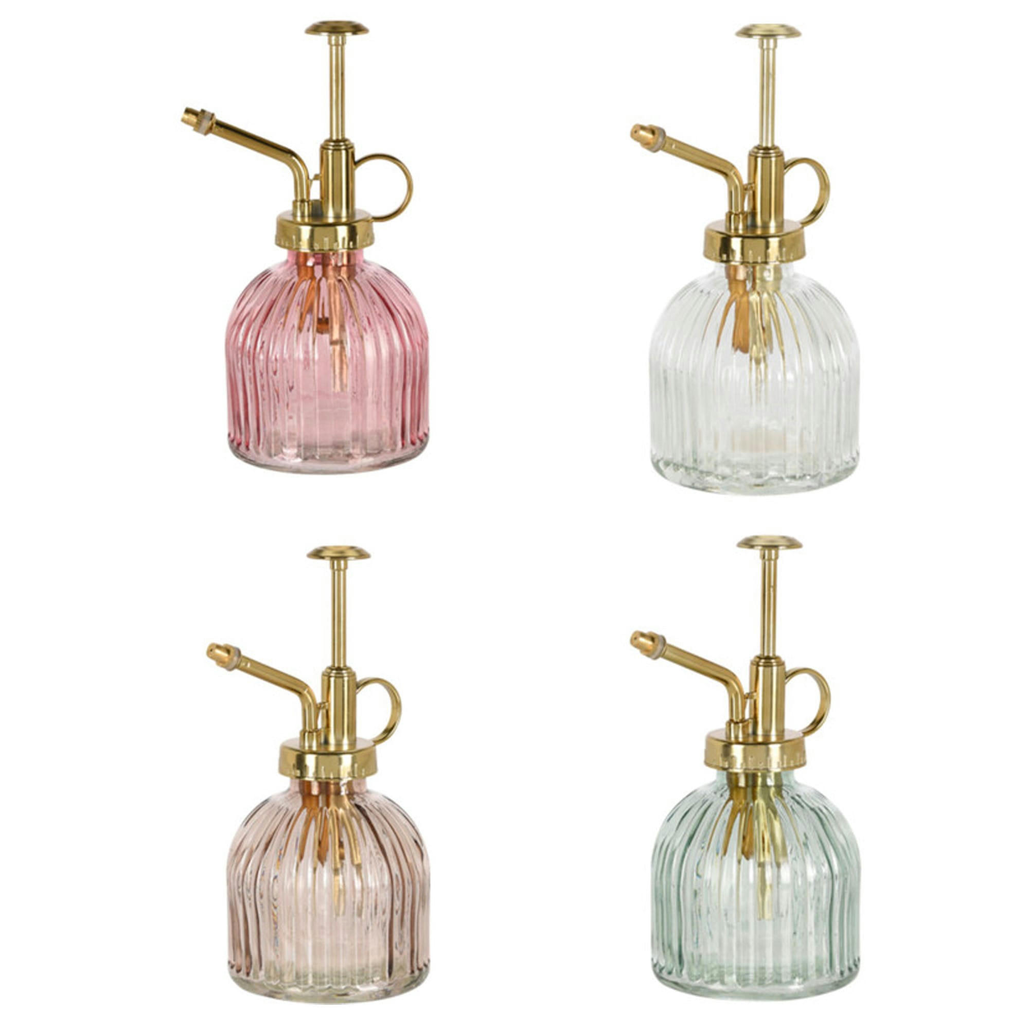- Set de 4 vaporisateurs en verre et plastique doré