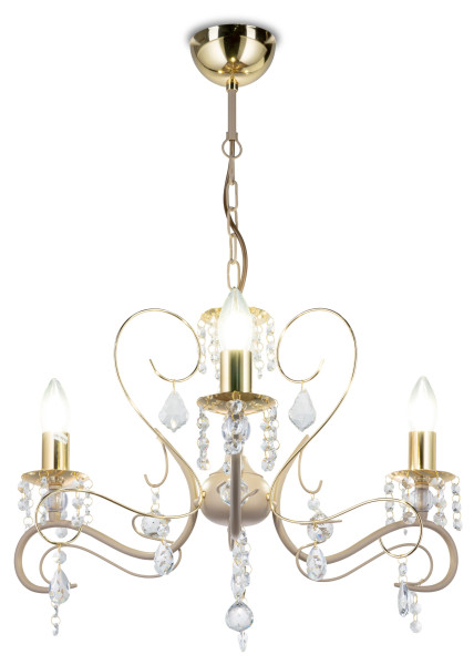 Żyrandol Kayen Beżowo-złoty 3xE14 51 cm Kryształki Świecznik Salon Taupe