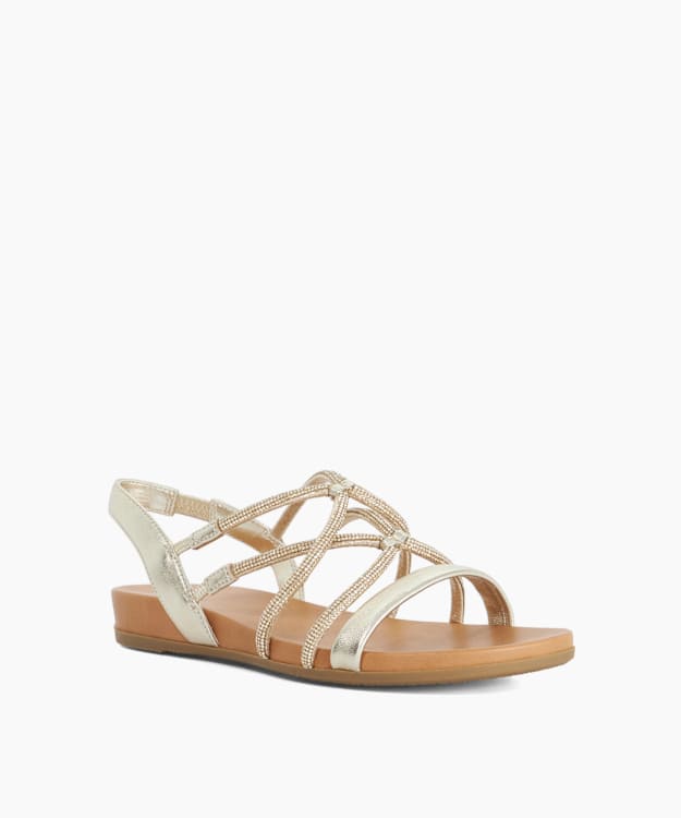 Lyrically Gold - Leather Embellished Flat Sandals