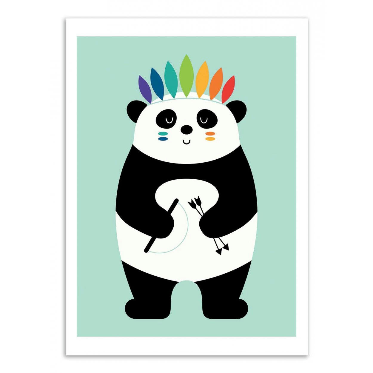 ANDY WESTFACE - INDIAN PANDA -  Affiche d'art avec Cadre bois noir - 30 x 40 cm