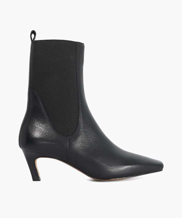 Odela Black - Leather Heeled Ankle Boots