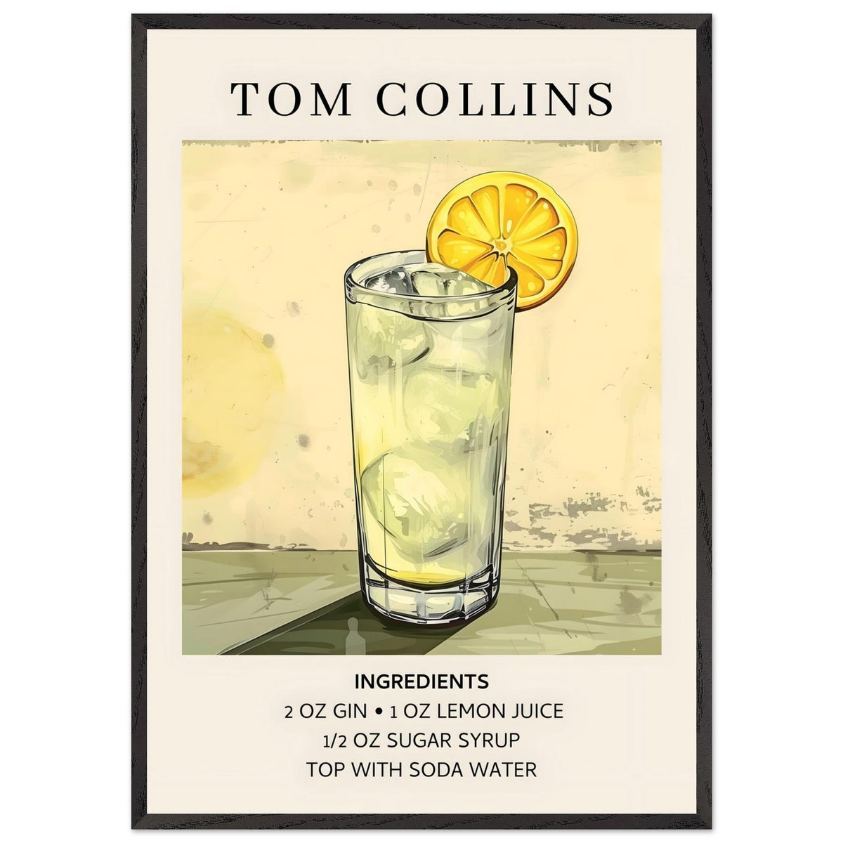 Artfulprints Poster met Lijst Tom Collins cocktail - Ingrediënten  - 70x100 cm - Groen