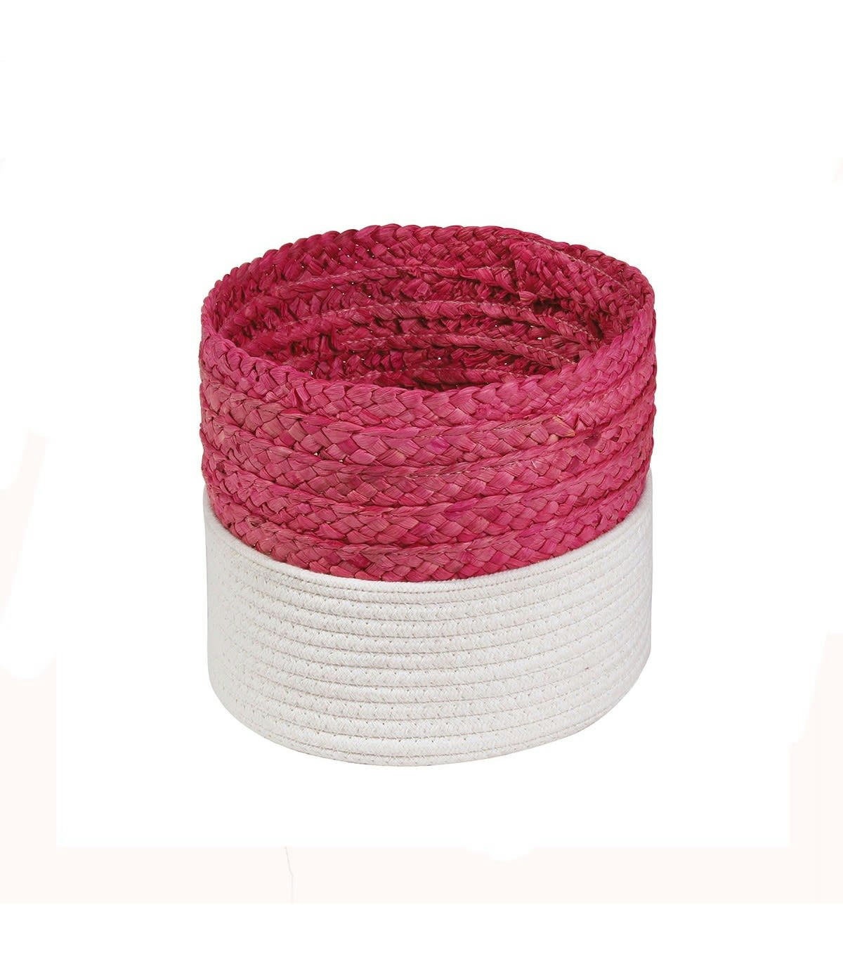 - Panier bicolore blanc et rose en corde