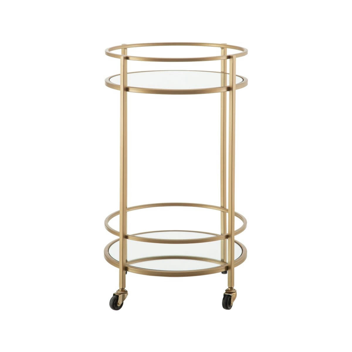 MIROIR - Desserte ronde apéritif salon en métal doré et plateaux miroirs