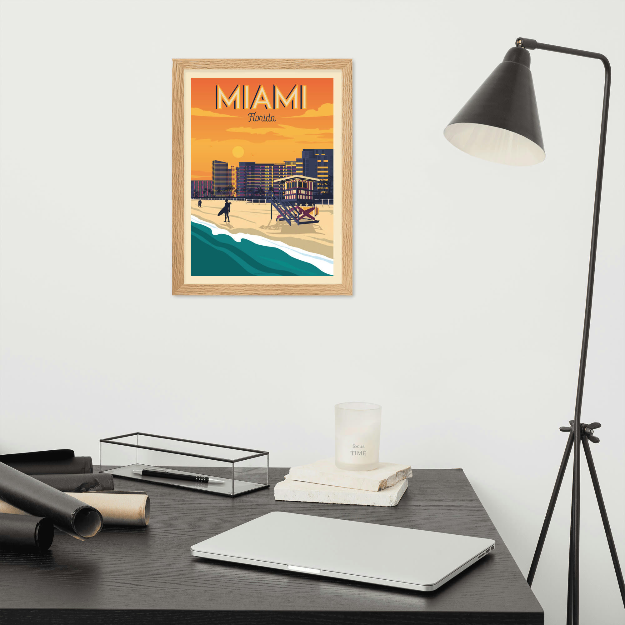 - Affiche Miami Beach Floride avec Cadre (Bois) 21x29,7 cm