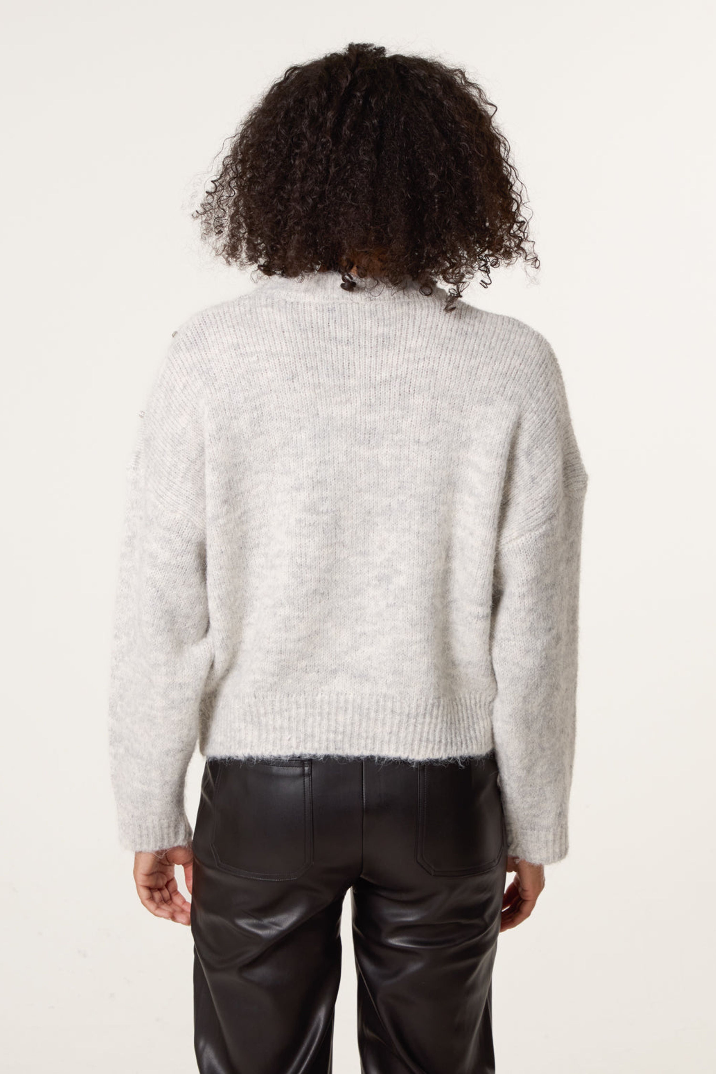 Blue Vanilla Grey Diamante Round Neck Jumper
