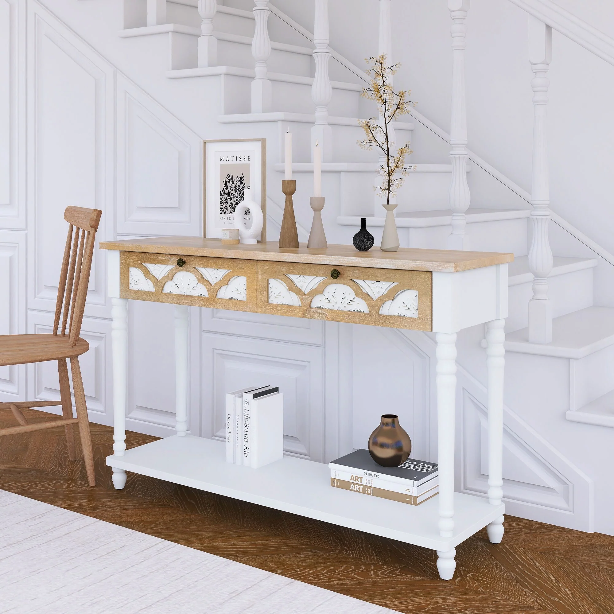 48 inch Long Console Table with 2 Drawers and 1 Bottom Shelf for Entryway Hallway Easy Assembly
