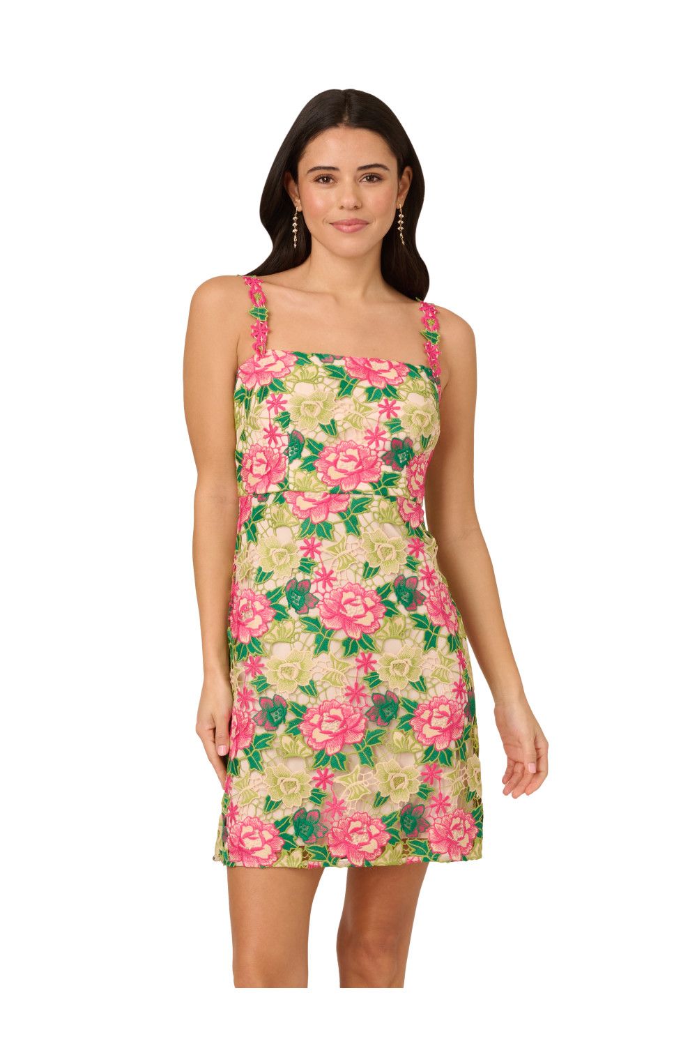 Adrianna Papell Floral Embroidery Short Dress