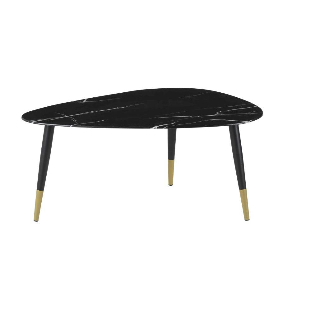 Phea - Table basse ovoïde en verre effet marbre noir et métal coloris laiton et noir