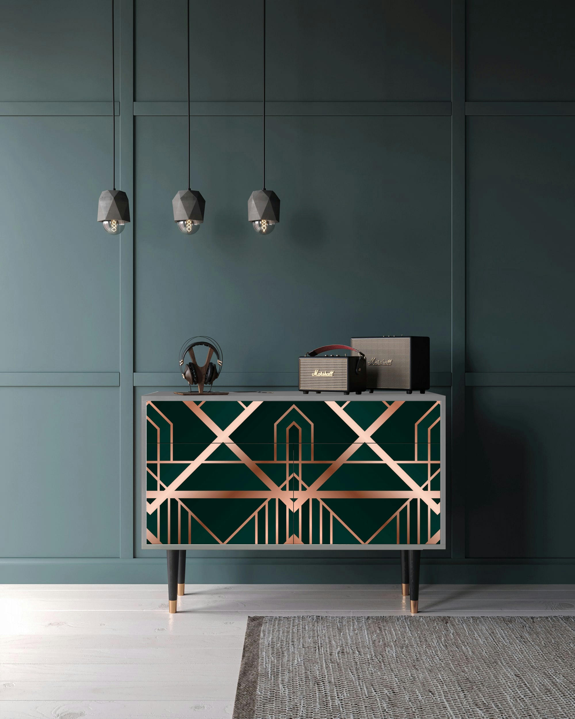 EMERALD GATSBY - Buffet  vert 2 tiroirs et 2 portes L 115 cm