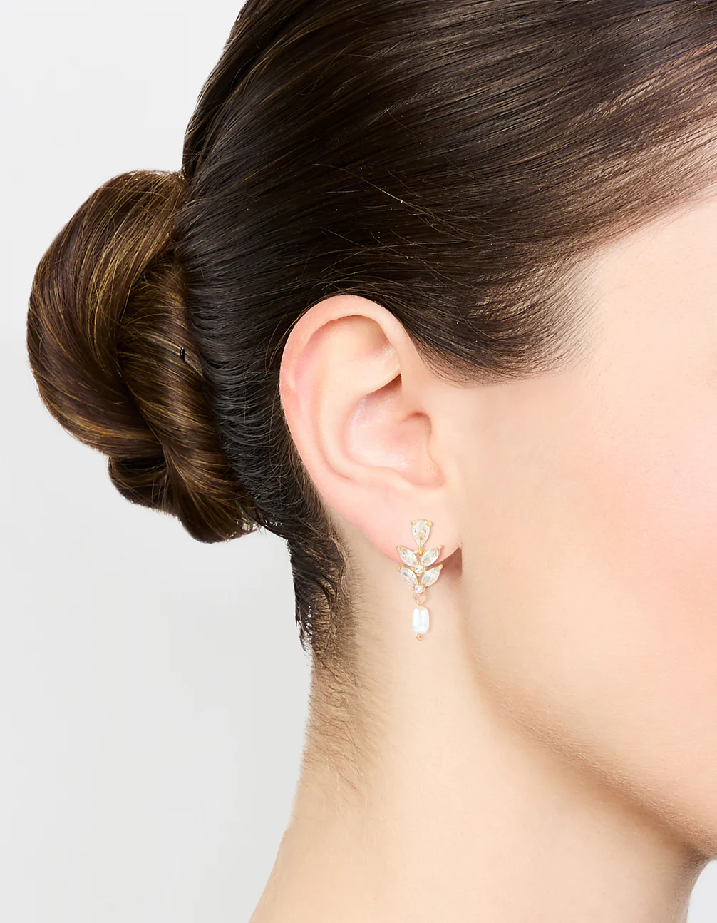 Gold Plated Cubic Zirconia Vine & Freshwater Pearl Drop Earrings