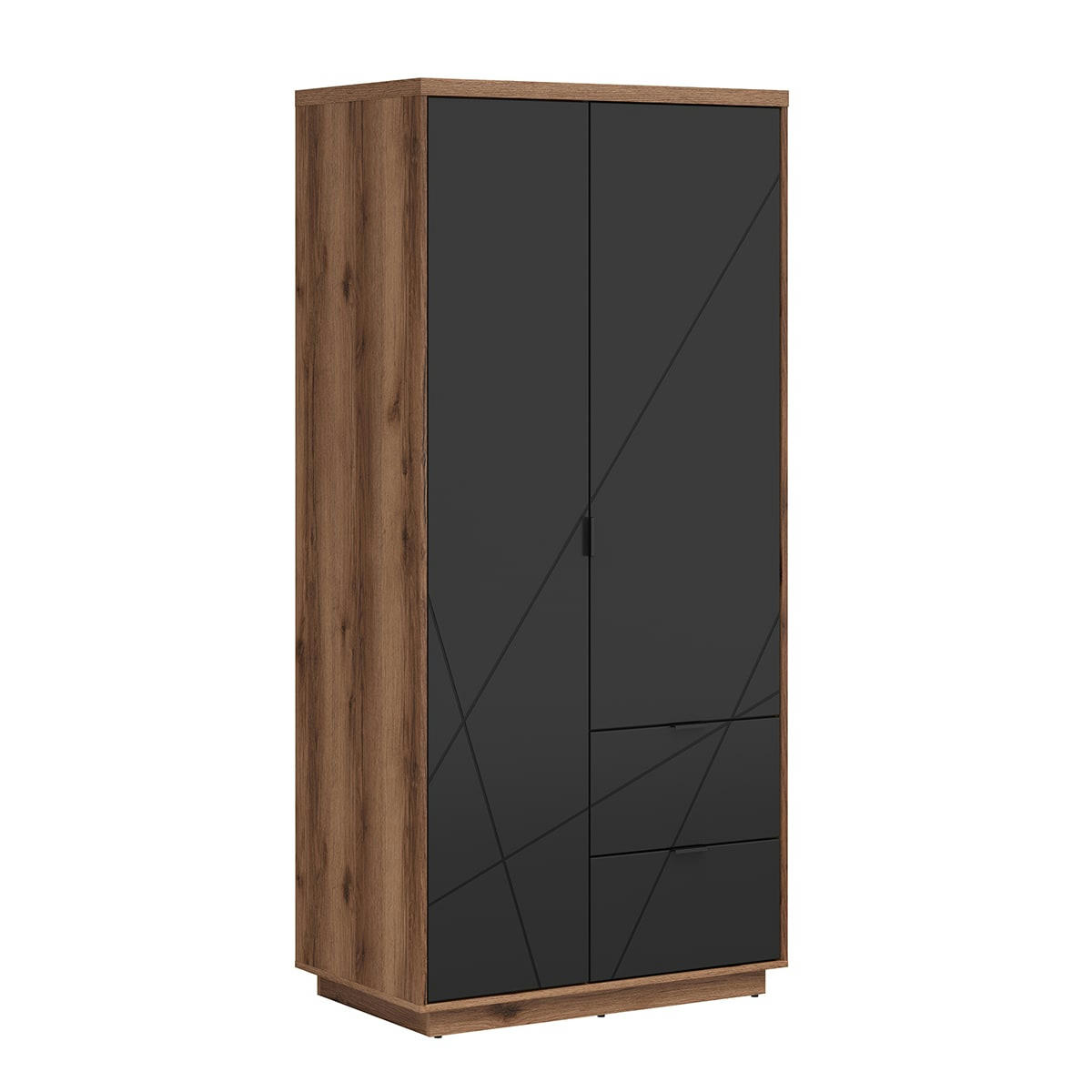 - Armoire 2 portes 2 tiroirs noir et naturel