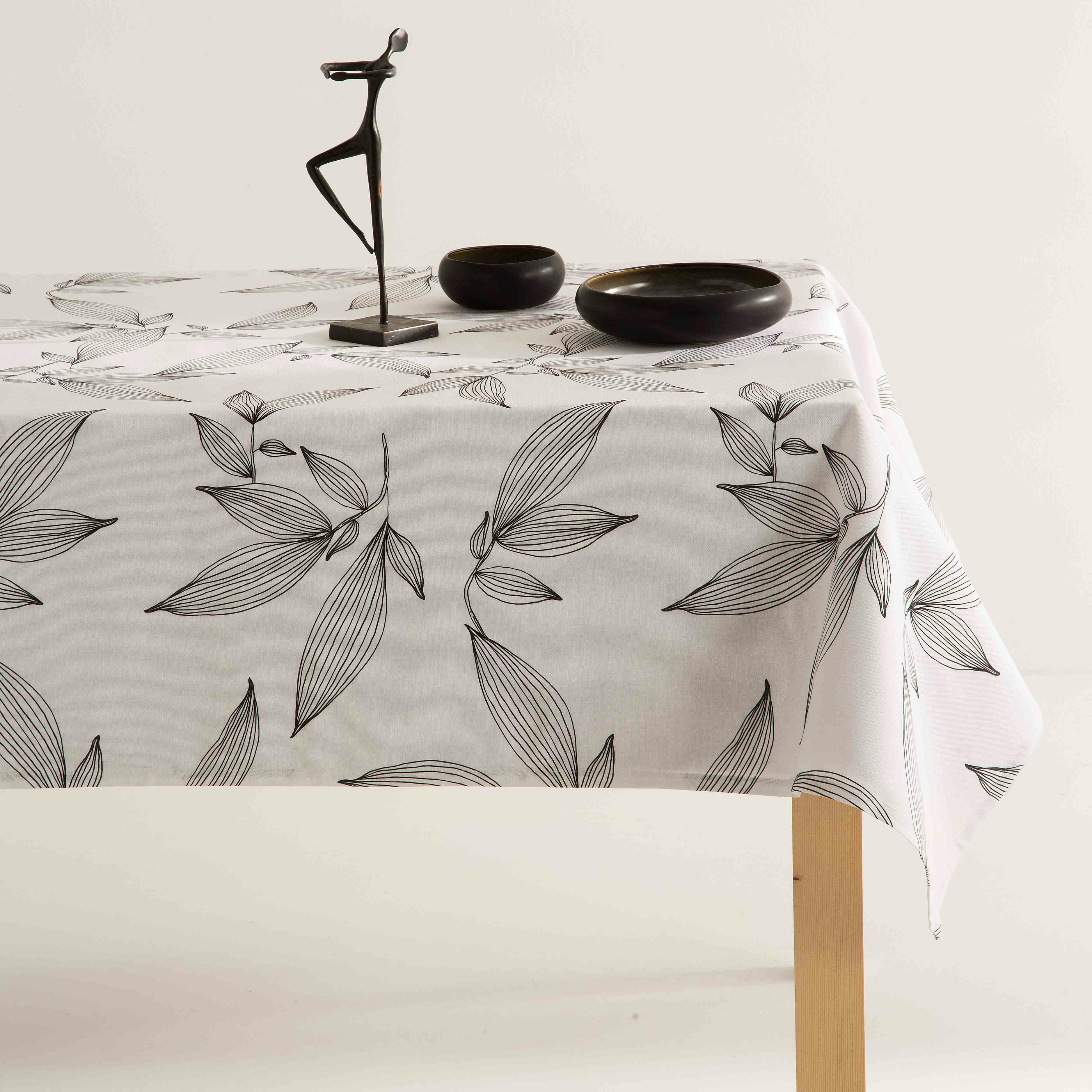 HOJALI - Nappe imprimée blanc avec traitement anti-taches en coton 140x240 cm