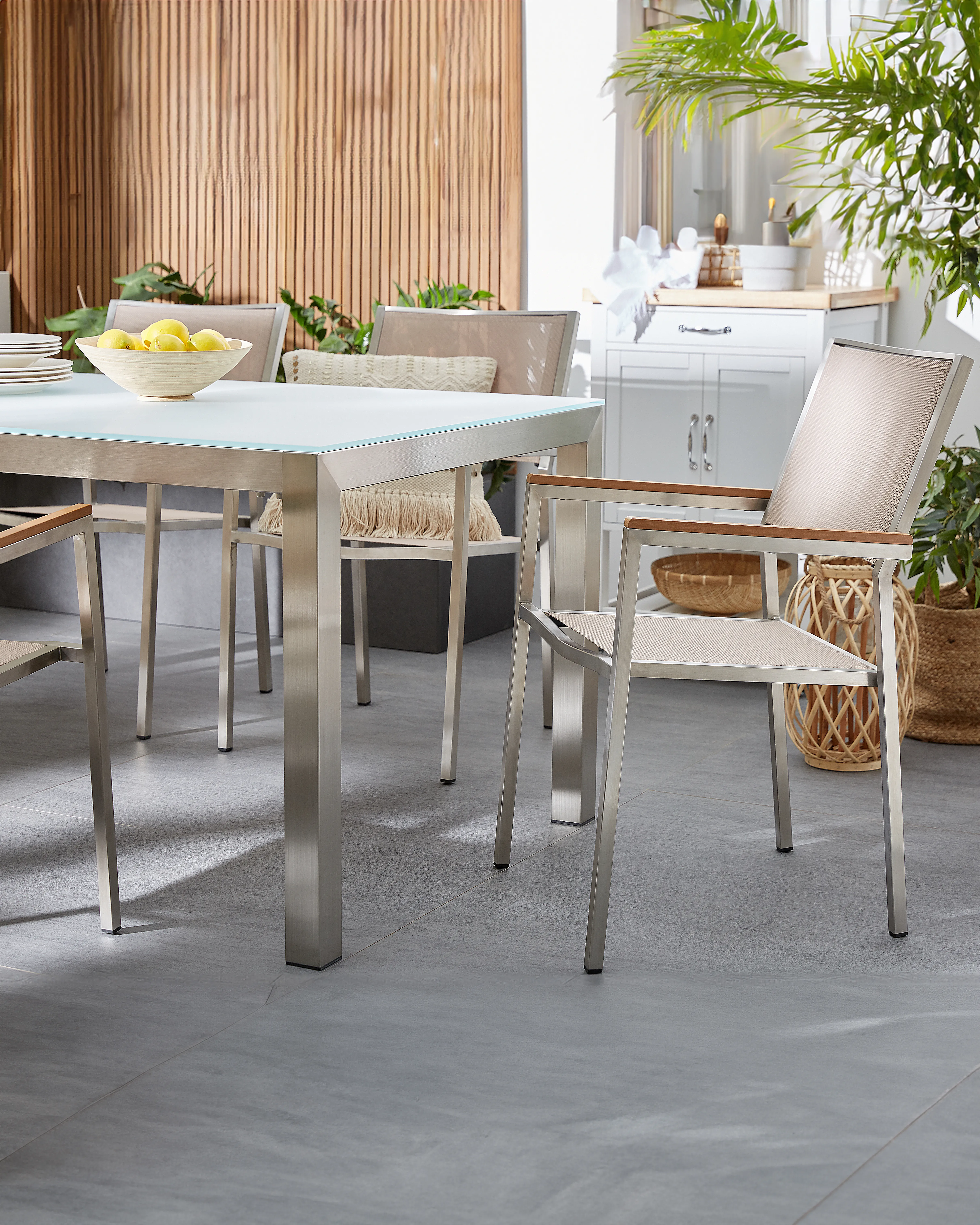 Set of 4 Garden Chairs GROSSETO Stainless Steel Beige