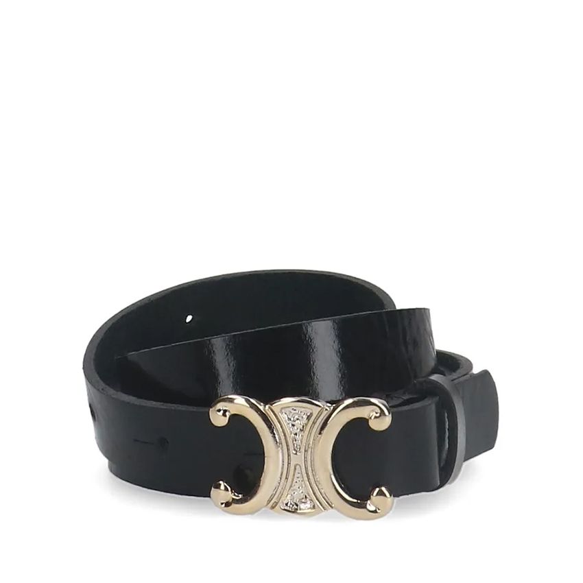 Manfield Zwarte leren dames riem